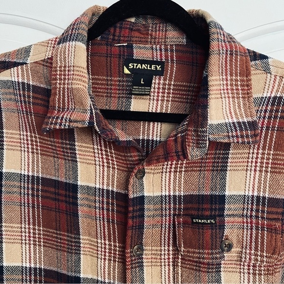 STANLEY Vintage 80s Plaid Flannel Brown Red Tan Father's Day Shirts Men's L - Picture 4 of 6